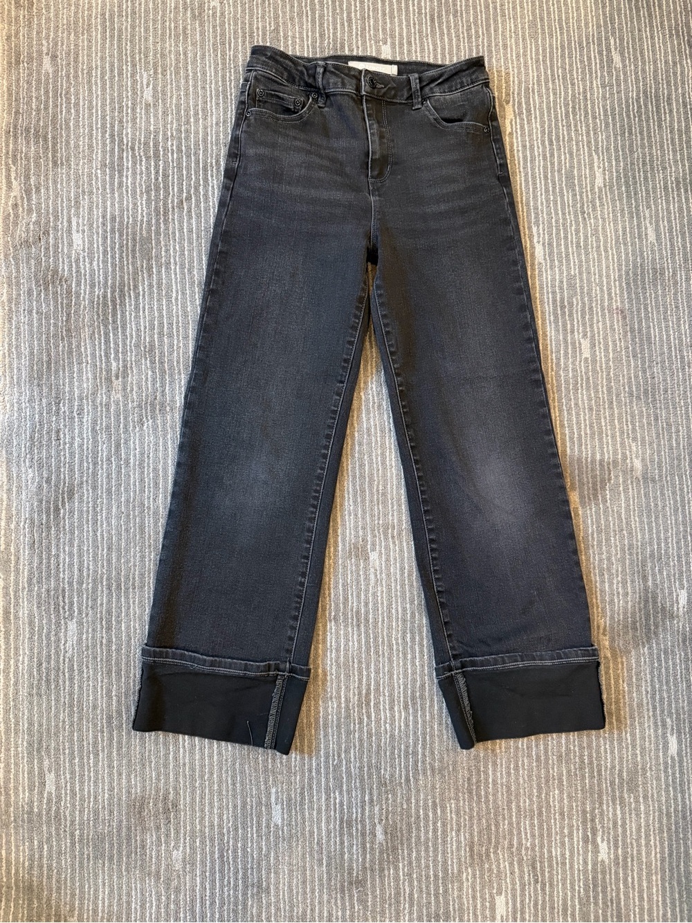 Girls Tractr Black Straight Jeans with Cuffed Hem